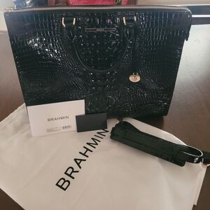 Large Brahmin Black Crocodile Embossed Business Tote